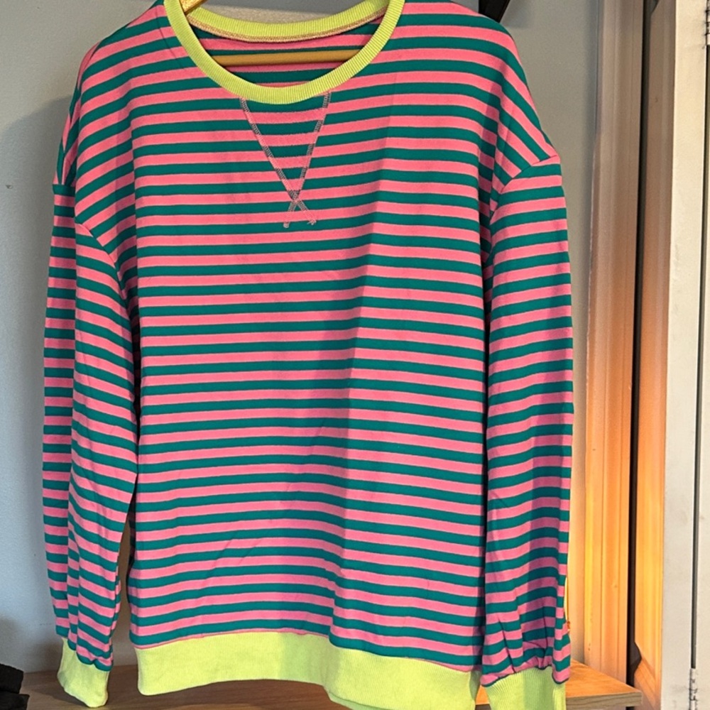 Striped Pink and Green Long Sleeve Shirt